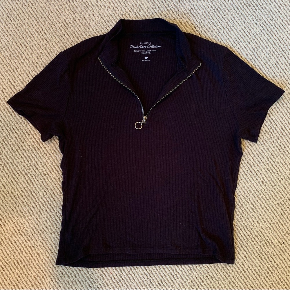 ribbed black quarter zip t